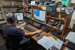 W5UE coordinated Mississippi's fall ARRL W1AW/5 VOTA activity. Here Randy operates CW during the event. In all 13 Mississippi operators stepped up to support the event by operating CW/SSB/Digital from their home stations signing W1AW/5. A total of 690 CW, 970 SSB and 1777 Digital QSOs were made for a total of 3,437 from 160M to 70CM (Photo by W5UE's XYL Kathy)