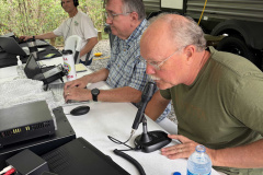 The Magnolia DX Association operated the 2026 Mississippi QSO Party in Stone County as K5MDX/5 from the QTH of W5XMD.  In the photo (back to front) WQ5L, NA5DX, and W5XMD work the pileups. (photo provided by WG5GK)