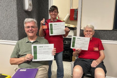 In preparation for hurricane season Emergency Coordinator WX5RJ has appointed four new Assistant Emergency Coordinators (AEC) to help him at the Harrison County EOC during a hurricane landfall.  In the photo new AECs KM4LRH.KI5OWU and KR1MRG show their new AEC certificates.  New AEC KI5CGG was not available for the photo.  (Photo provided by WX5RJ)