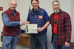 Mississippi Hams continually upgrade their emergency response capability as part of ARES. In the photo WB5CON presents new Alcorn County Emergency Coordinator W5OA with his appointment certificate with Club President KJ5ENG looking on. (photo provided by WB5CON)